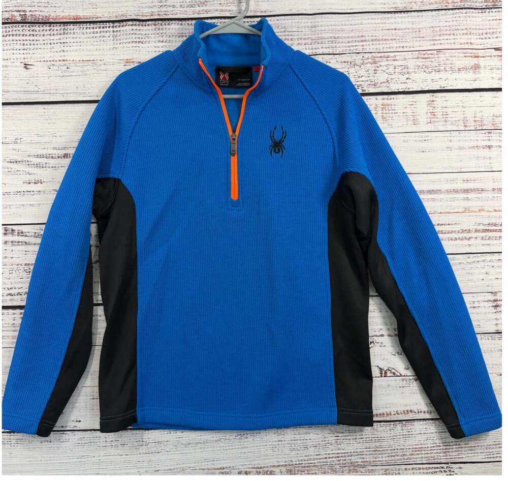 Spyder Core Sweater Men 1/4 Zip Fleece Pullover S Blue Black Orange Ski Top